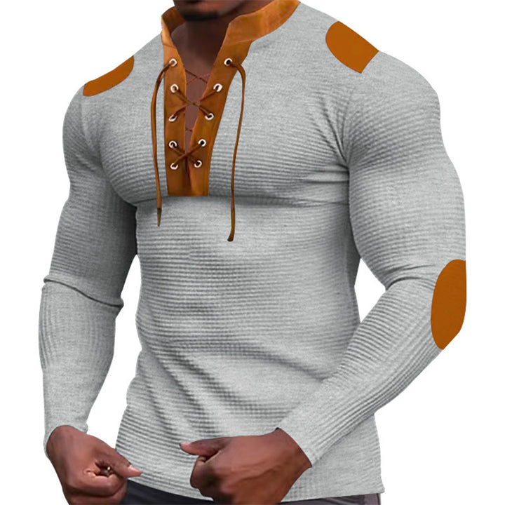 Herren Langarm-Henley-Shirt mit strukturiertem Gewebe und modischem Schnürdesign Drune