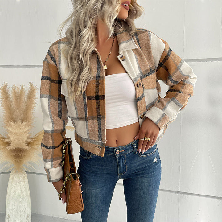 Damen Kariertes Shirtjacke mit funktionalen Taschen Drune