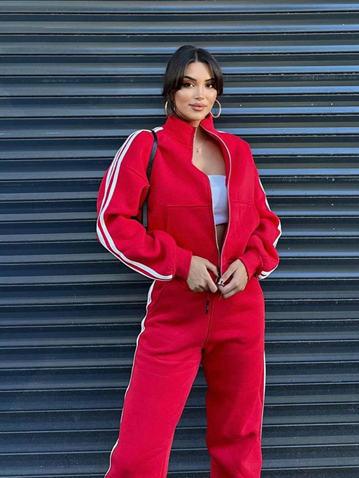 Damen sportliches Freizeit-Set mit gefütterter Jacke und elastischer Hose Drune