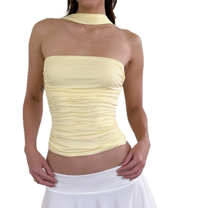 Damen figurbetontes Oberteil mit Choker und Raffung Drune