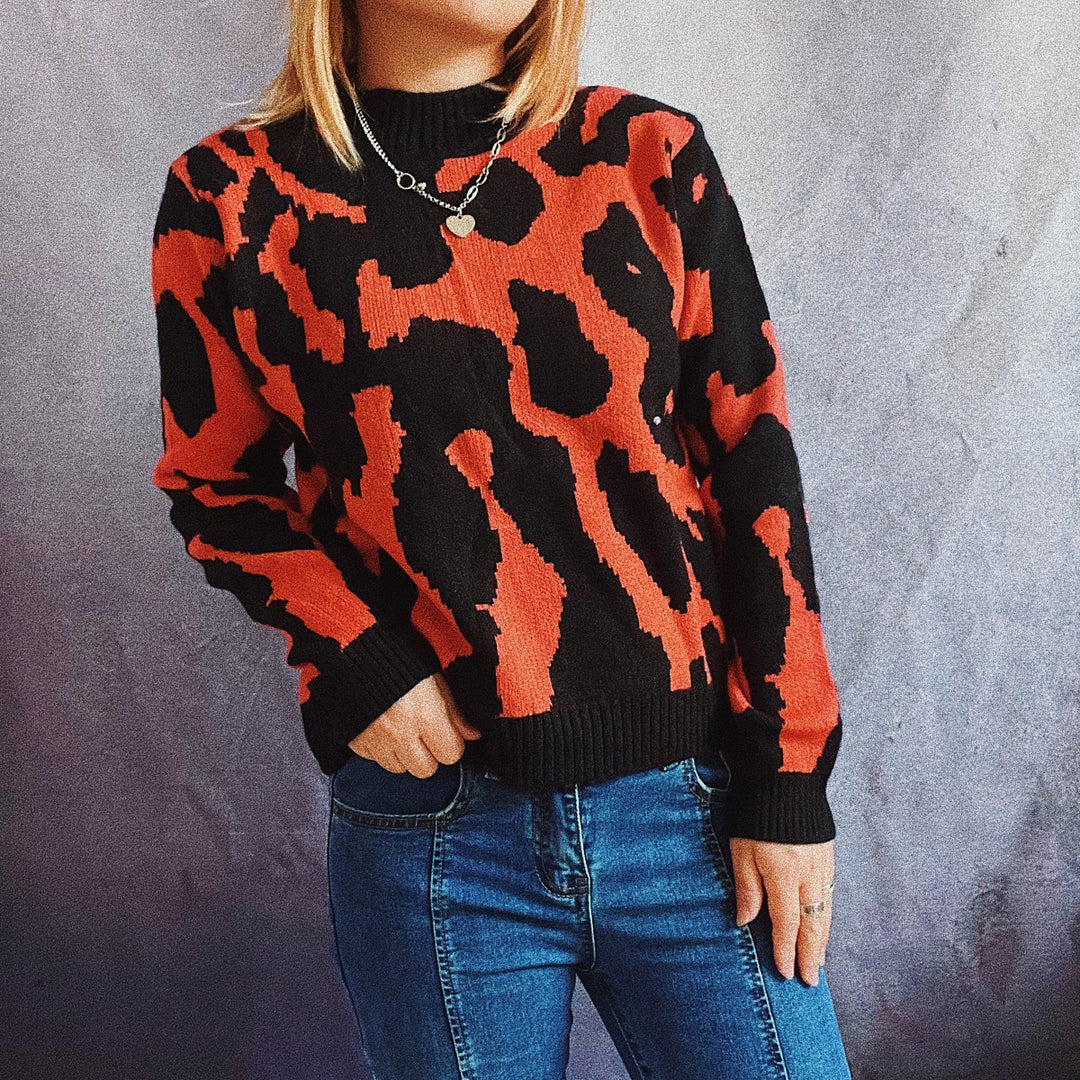 Damen gemusterter Pullover mit modernem Tierdruck Drune