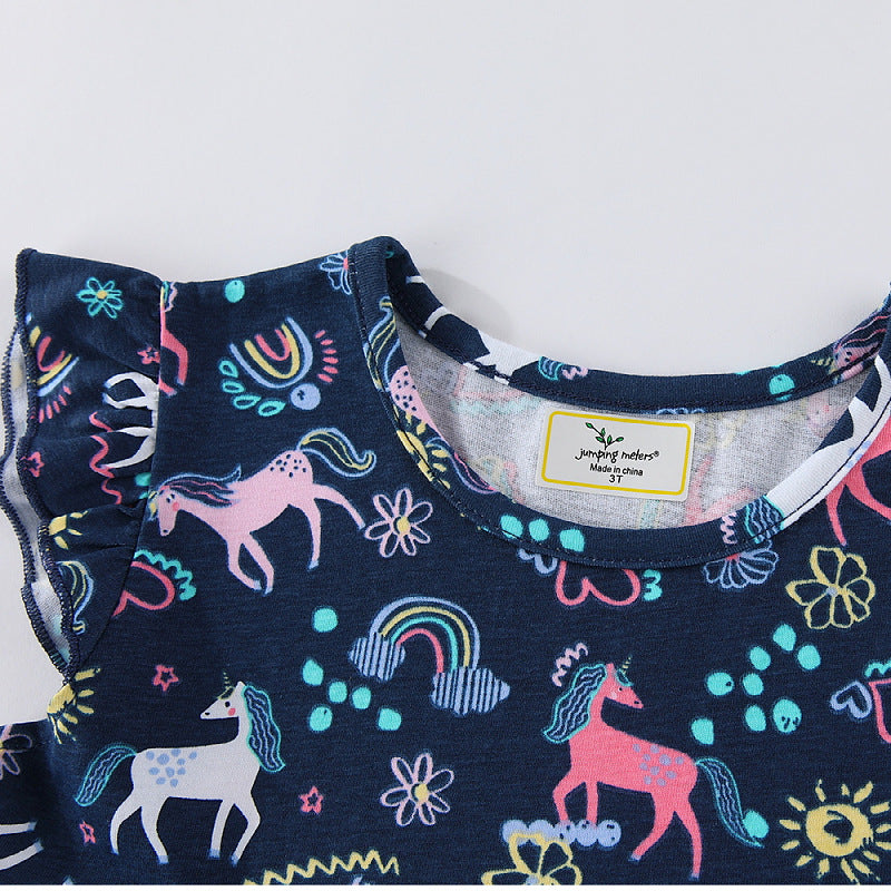 Mädchen Freizeitkleid mit süßen Einhorn- und Blumenmotiven Drune