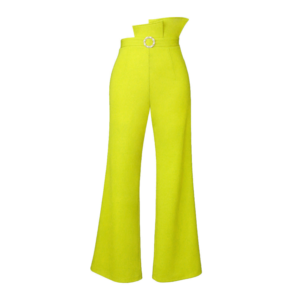 Damen Elegante Hochbundhose mit schickem Gürtel und weitem Bein Drune