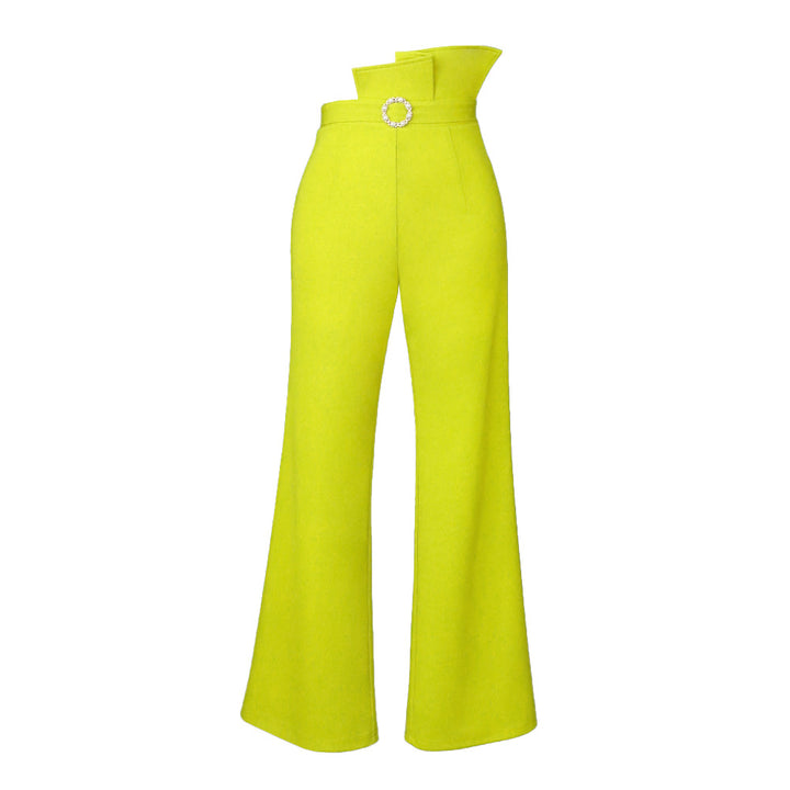Damen Elegante Hochbundhose mit schickem Gürtel und weitem Bein Drune