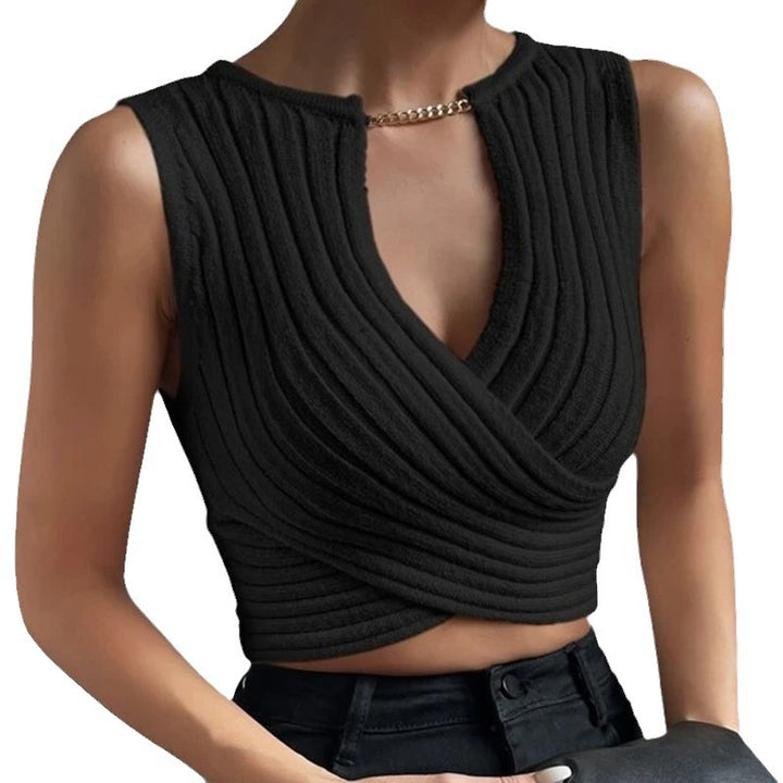 Damen Cropped Strickoberteil mit elegantem Wickel-Design Drune