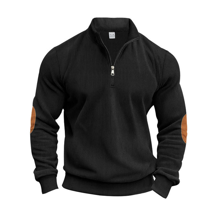 Herren Strickpullover mit modernem Reißverschluss und eleganten Ellbogenpatches Drune
