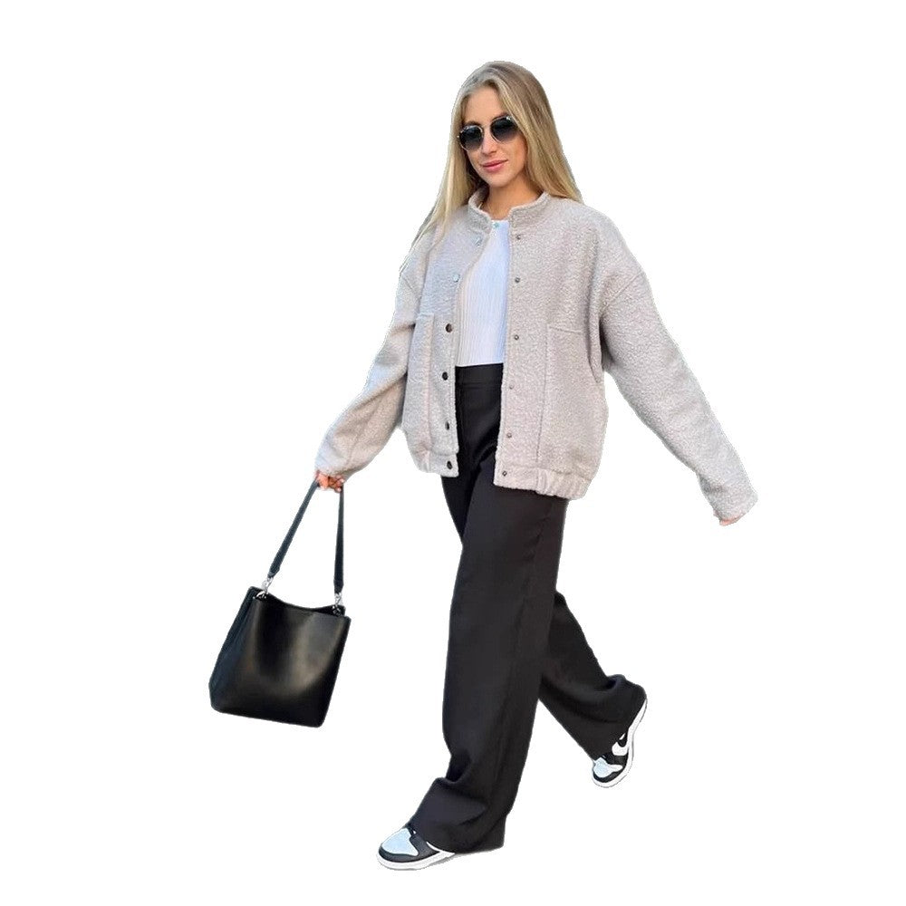 Damen Oversized Fleecejacke mit Druckknöpfen und praktischen Taschen Drune