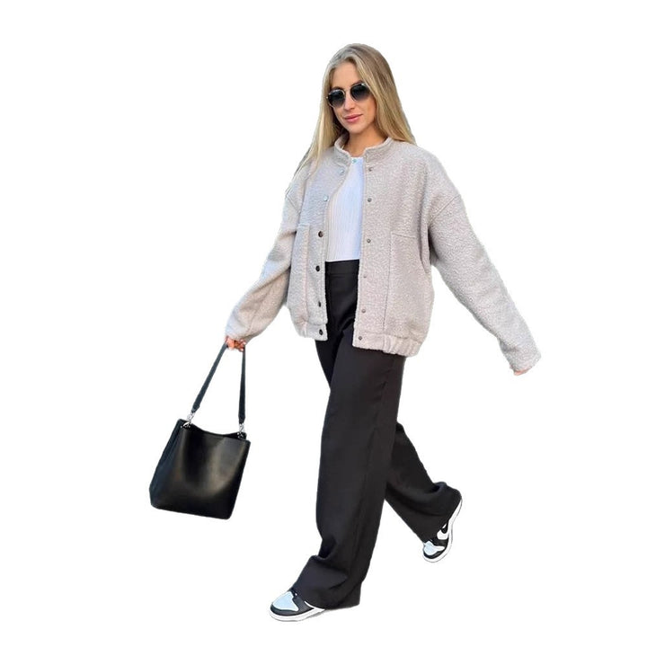 Damen Oversized Fleecejacke mit Druckknöpfen und praktischen Taschen Drune