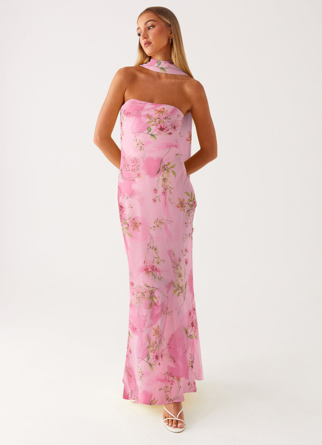 Damen Elegantes Langarm Abendkleid im Blumendesign Drune