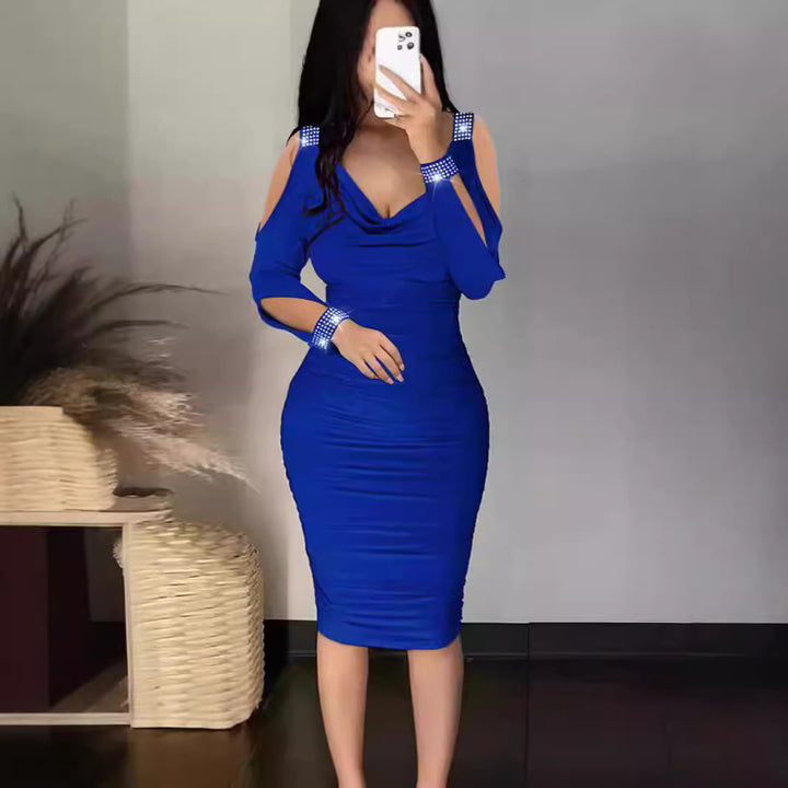 Damen Figurbetontes Cocktailkleid mit detaillierter Raffung und Off-Shoulder-Ärmeln Drune