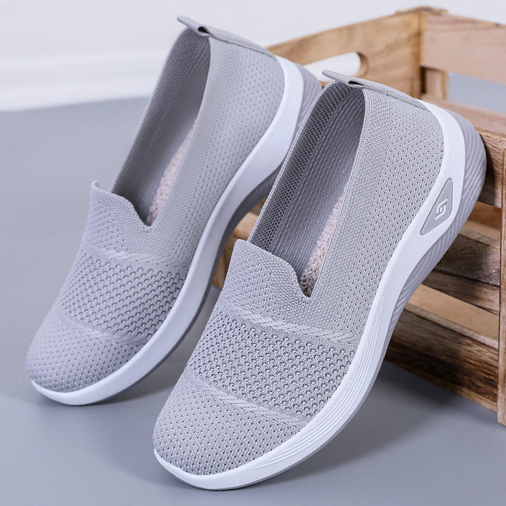 Damen nan eleganter Strick-Slipper mit verstärkter Zehenkappe, flexibler Dämpfungsplattform und Zuglasche Drune