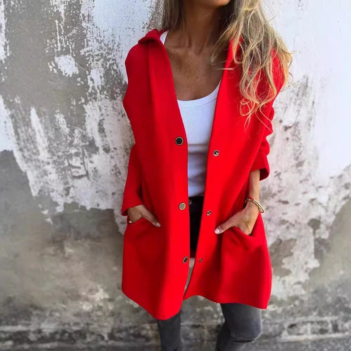 Damen nan Kapuzenmantel mit Druckknopfleiste und geradem Oversize-Schnitt Drune