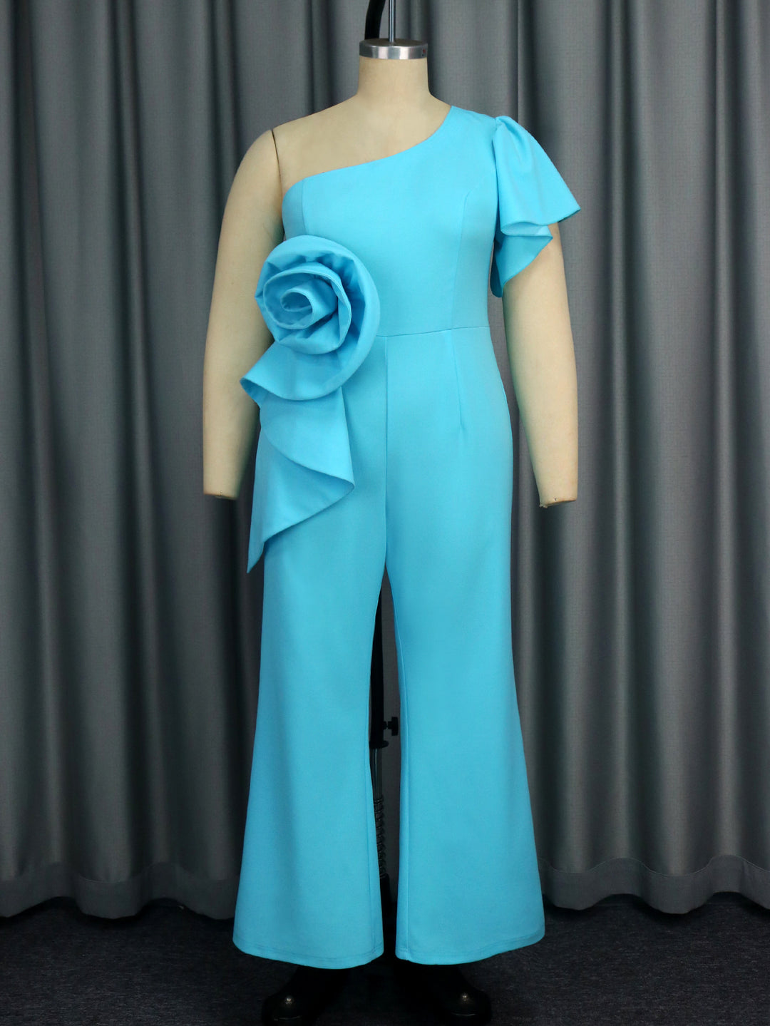 Damen eleganter Jumpsuit mit asymmetrischem Design und floraler Applikation Drune