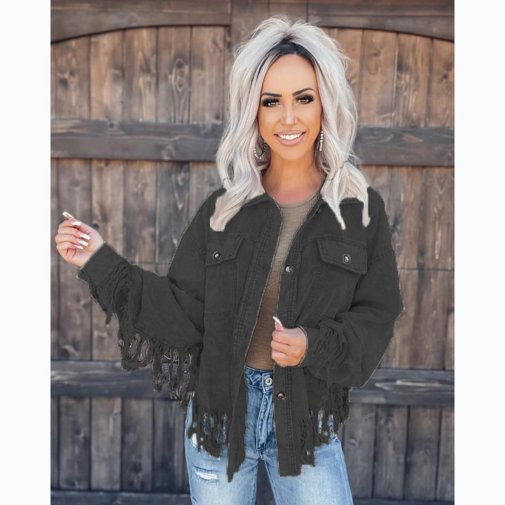 Damen Fransen-Jacke aus Denim im lässigen Oversize-Schnitt Drune