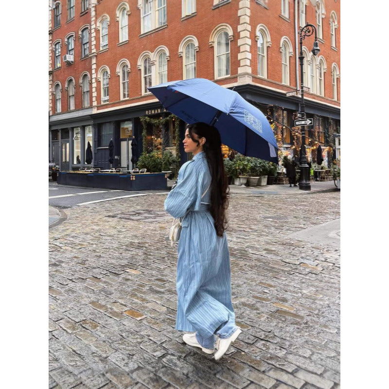 Damen Trenchcoat mit gestreiftem Design und Bindegürtel Drune