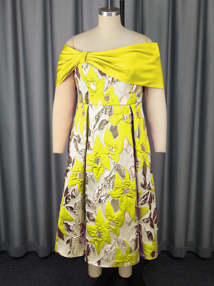 Damen Elegantes Abendkleid mit schulterfreier Applikation und floralen Motiven Drune