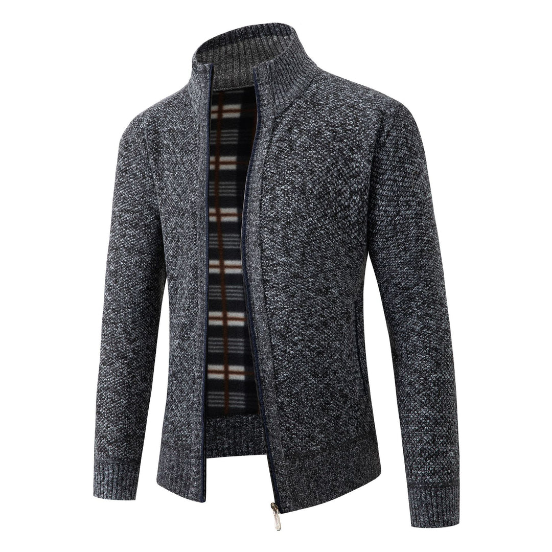Herren Strickjacke mit modernem Stehkragen und klassischem Innenfutter Drune
