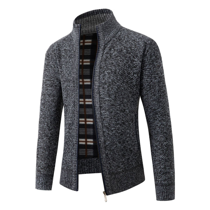 Herren Strickjacke mit modernem Stehkragen und klassischem Innenfutter Drune