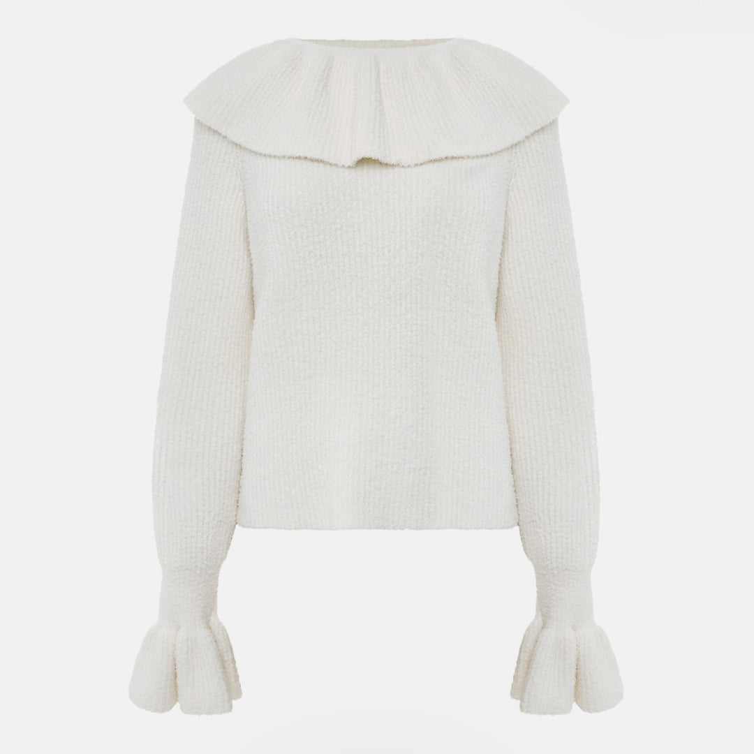 Damen Gemütlicher Strickpullover mit Rüschenärmeln Drune