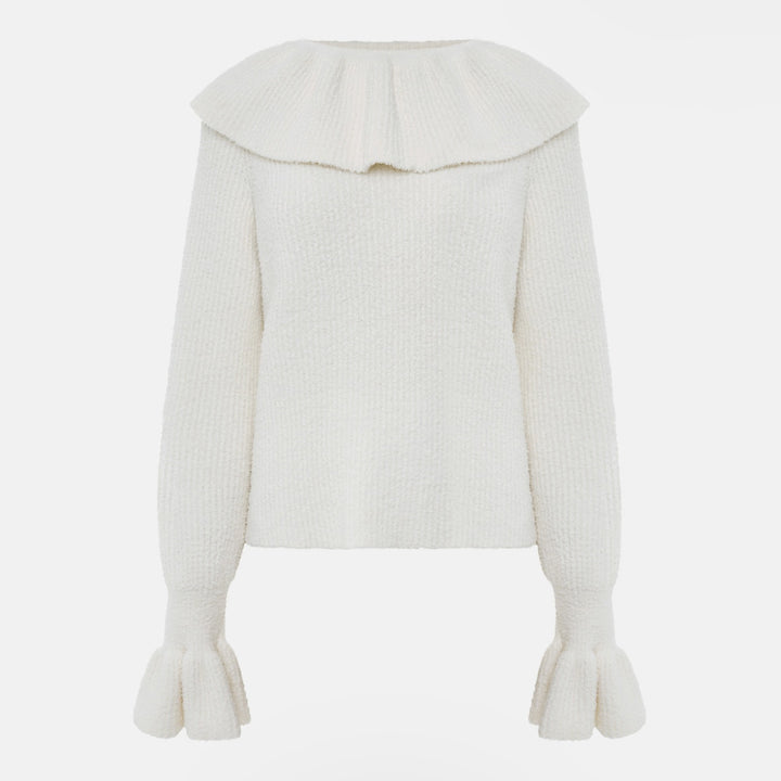 Damen Gemütlicher Strickpullover mit Rüschenärmeln Drune