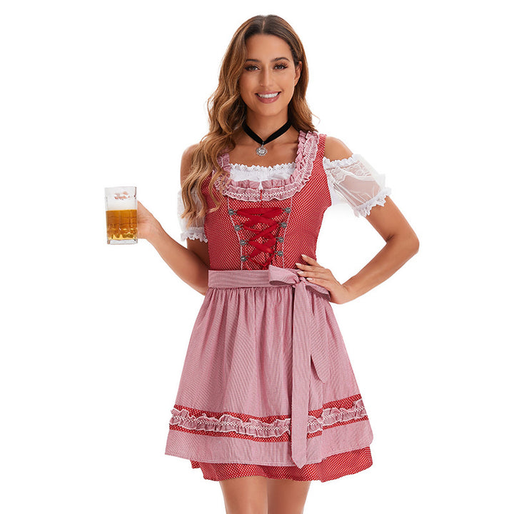 Damen nan traditionelles Dirndlkleid mit Spitzenbluse, Schnürung und Taillenschürze Drune