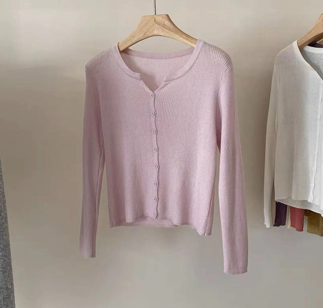Damen figurbetonte Strickjacke mit elegantem Knopfverschluss und feiner Rippstruktur Drune