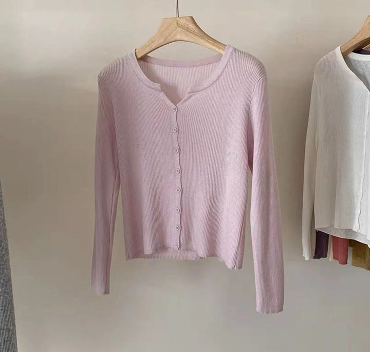 Damen figurbetonte Strickjacke mit elegantem Knopfverschluss und feiner Rippstruktur Drune