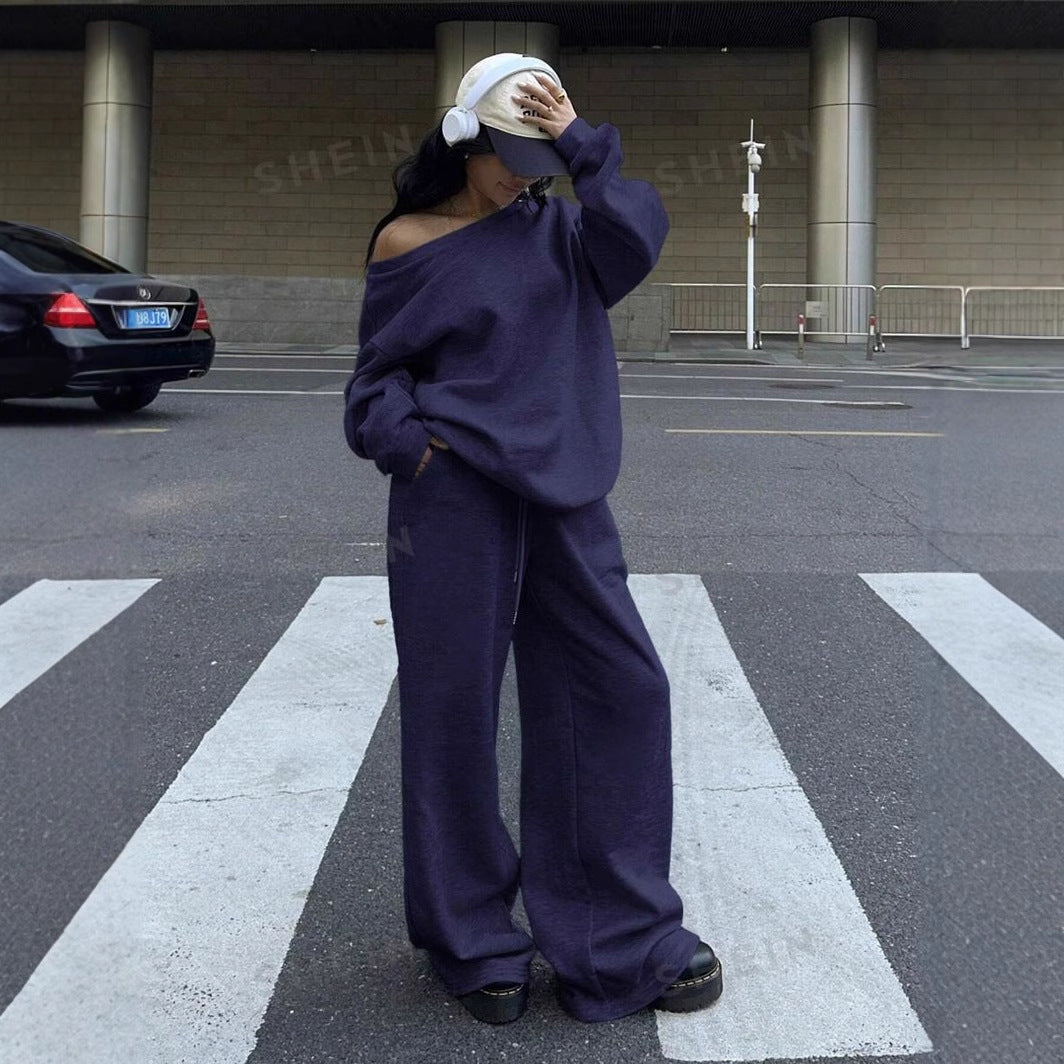 Damen lässiger Oversized Sweater und entspannte Jogginghose Set Drune