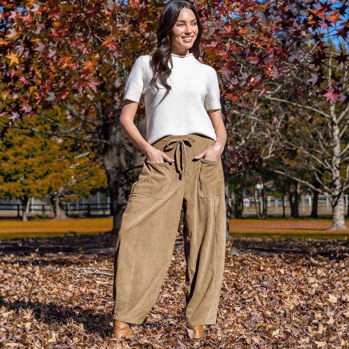 Damen Weite Velours-Hose mit verstellbarem Bund Drune