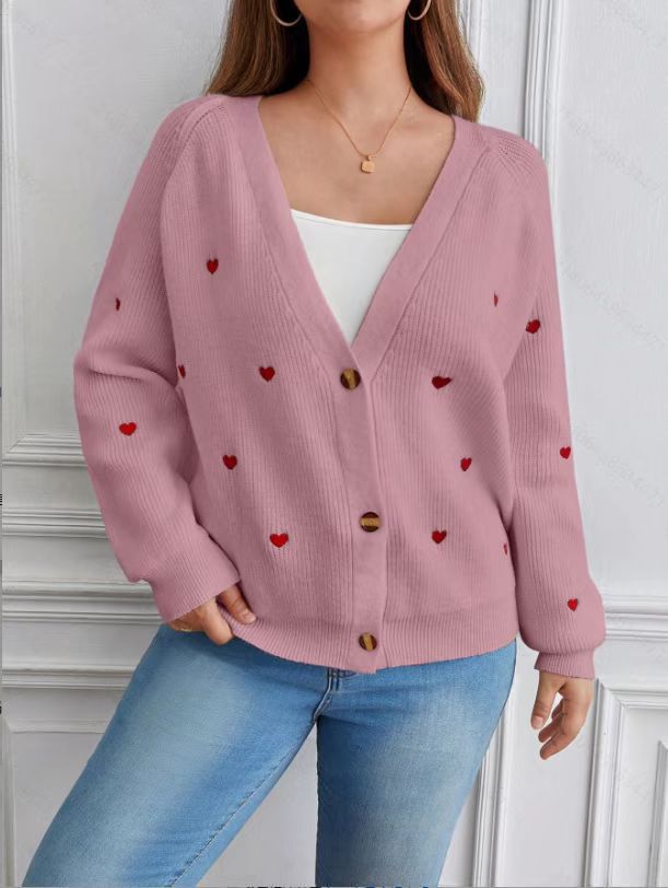 Damen Strickjacke mit Herzapplikationen und Knopfverschluss Drune