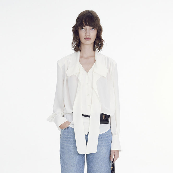 Damen elegante Bluse mit Schluppe und modernen Details Drune