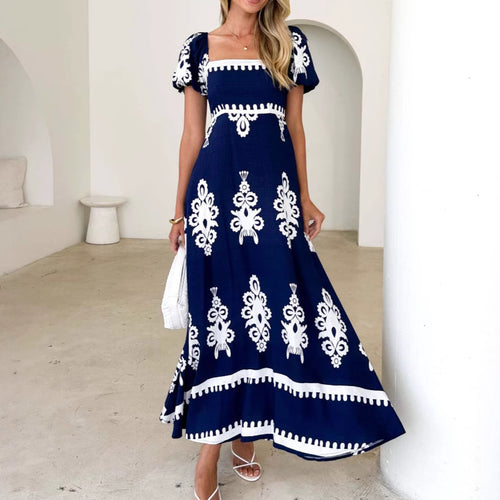 Damen Maxikleid mit eleganten Rüschendetails und floralem Muster Drune