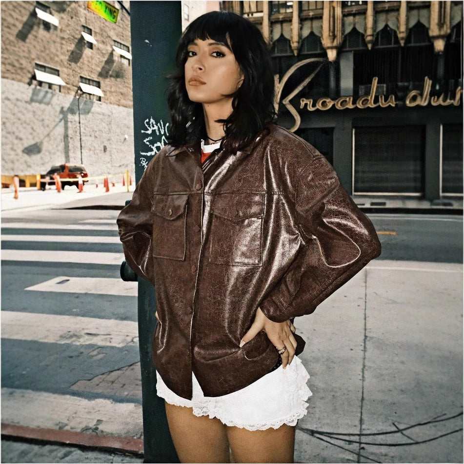 Damen Kunstleder Overshirt Drune