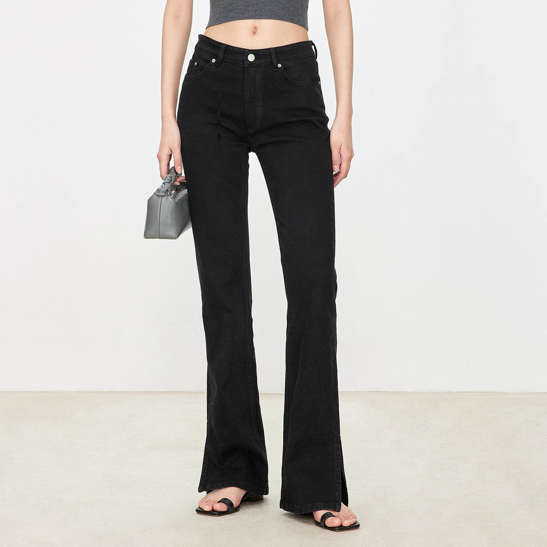 Damen Bootcut-Jeans im Vintage-Stil mit hohem Bund Drune