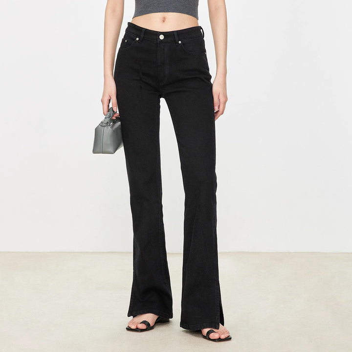 Damen Bootcut-Jeans im Vintage-Stil mit hohem Bund Drune