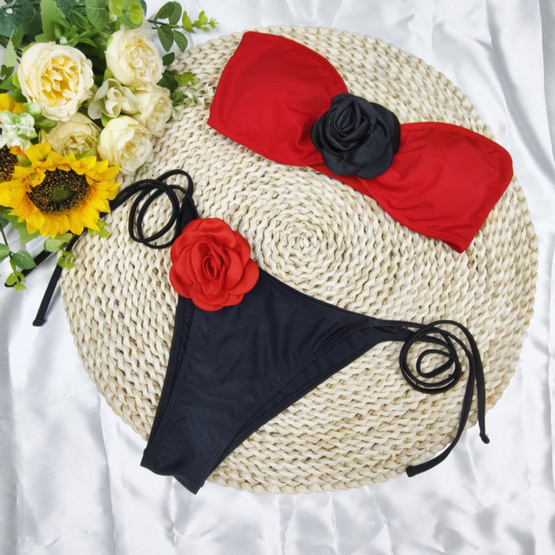 Damen Bikini mit floralem Detail und elastischen Trägern Drune
