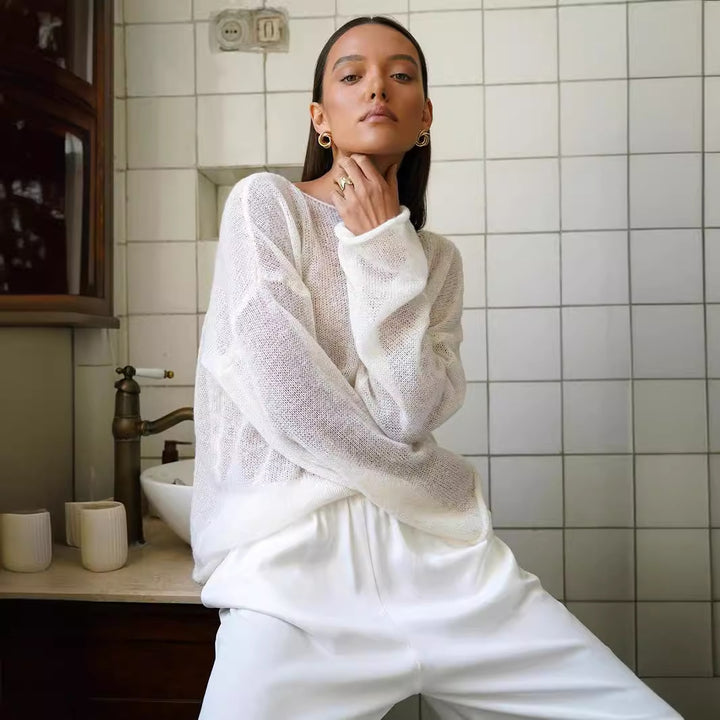 Damen Luftiger Strickpullover mit weitem Schnitt und lässigem Look Drune