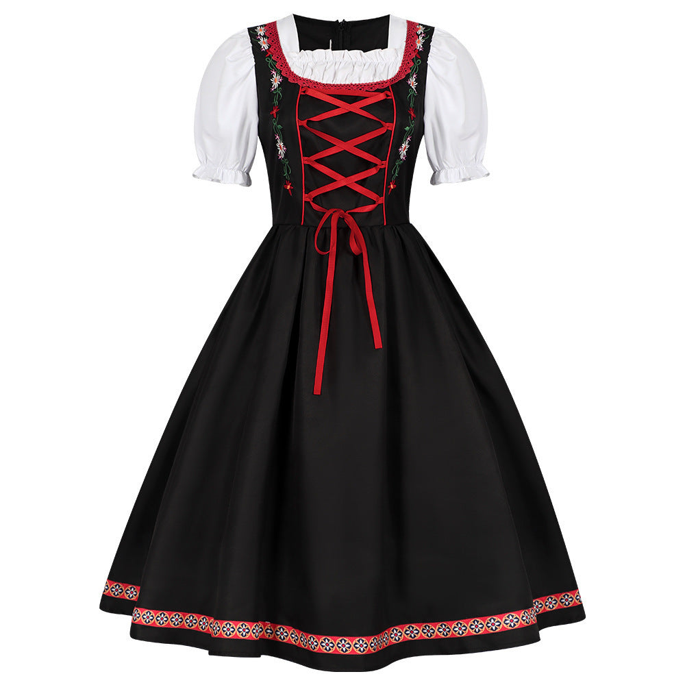 Damen nan traditionelles Dirndlkleid mit besticktem Mieder, Puffärmeln und Schürze Drune
