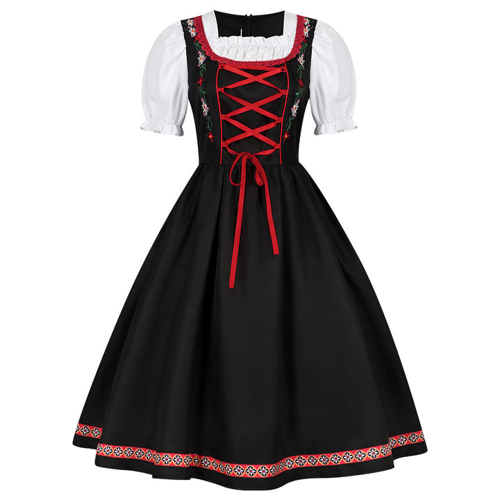Damen nan traditionelles Dirndlkleid mit besticktem Mieder, Puffärmeln und Schürze Drune