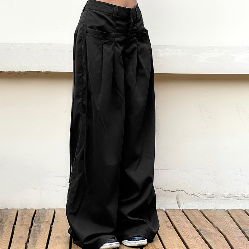 Damen weite Palazzo-Hose mit eleganten Falten und hohem Taillenbund Drune