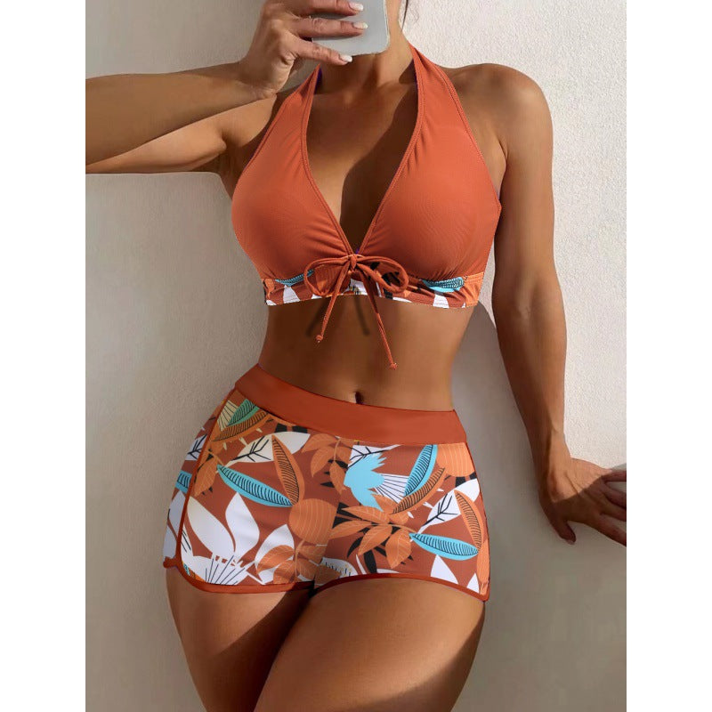Damen Hochgeschlossen Bikini mit verspieltem Blumenmuster Drune
