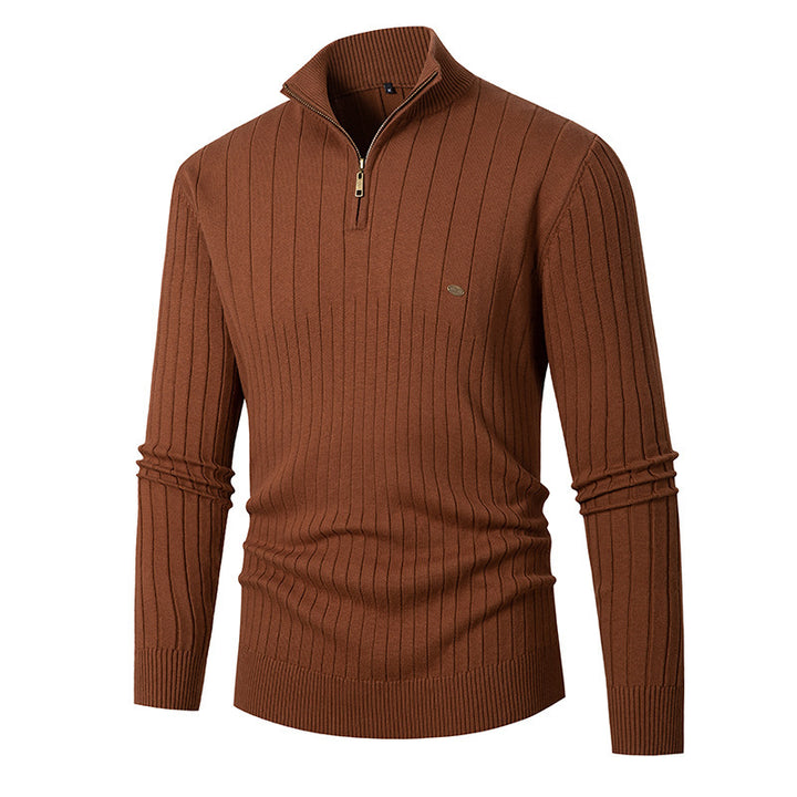 Herren eleganter Strickpullover mit halbem Reißverschluss und feinem Rippdesign Drune