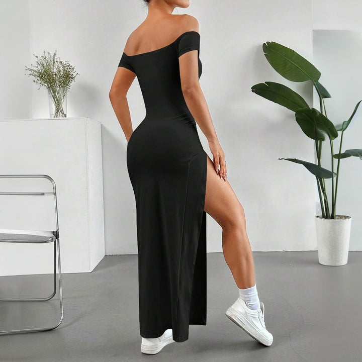 Damen Maxikleid mit schulterfreiem Schnitt und hohem Schlitz Drune
