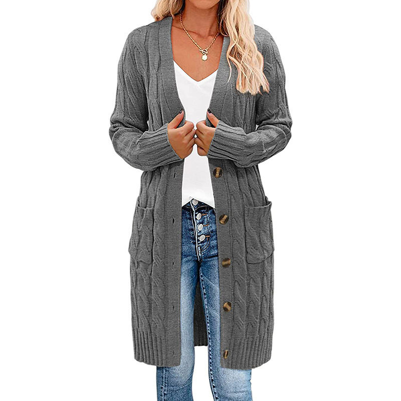 Damen Grobstrick Cardigan mit Taschen und Knopfdetails Drune