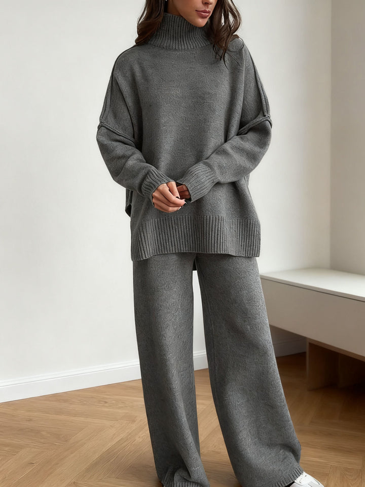 Damen entspannendes Fleece-Loungewear-Set mit hohem Kragen Drune