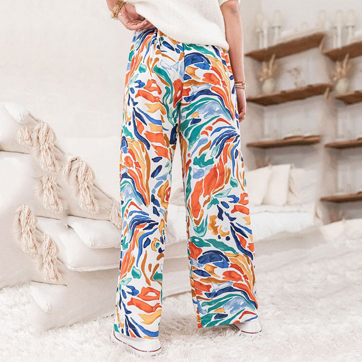 Damen Weite Palazzohose mit buntem Muster und elastischem Bund Drune
