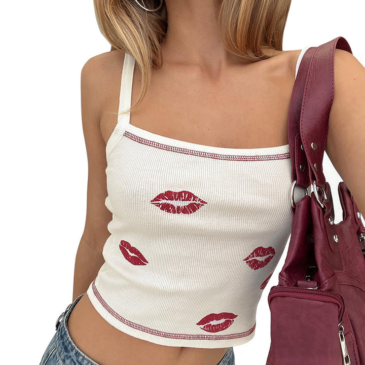Damen Trägershirt mit grafischem Lippenmuster und figurbetontem Schnitt Drune
