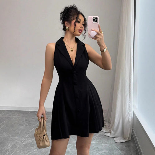 Damen Hemdblusenkleid mit schickem V-Ausschnitt und tailliertem Schnitt Drune