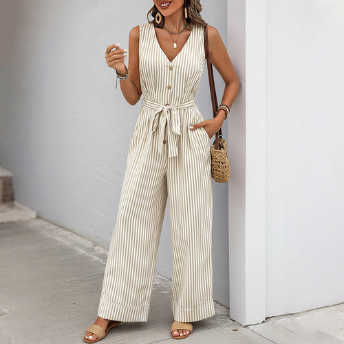Damen eleganter Jumpsuit mit breiten Beinen und modischem Taillengürtel Drune