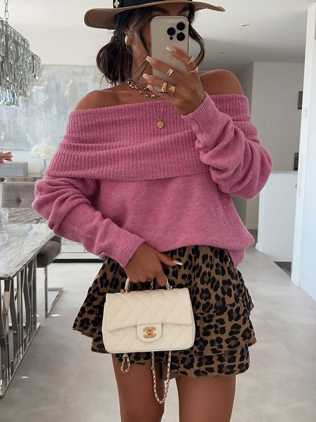 Damen lässiger Off-Shoulder Pullover mit Rippenstruktur Drune